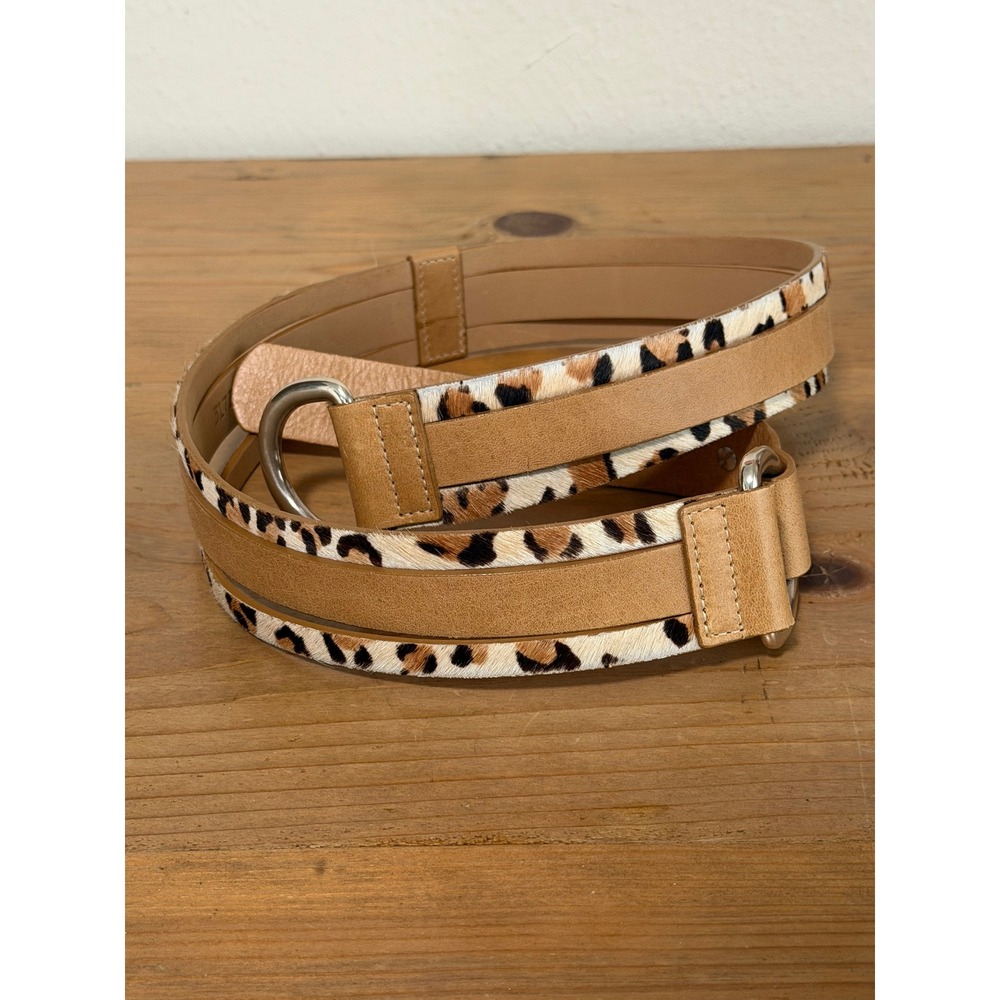 Streets Ahead Leather Leopard Calf Hair Triple Strand D-Ring Belt Tan Medium